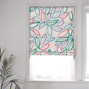 Custom Made Roman Shade, Contemporary Plant Leaf Botanical Art, Window Roman Shade Curtain Matching Pillow Case Fabric Supply