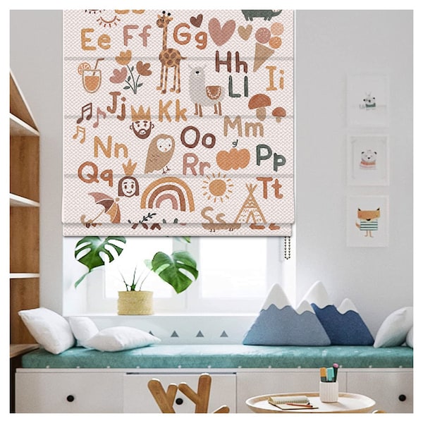 Nach Maß Kinderzimmer Boho Alphabet Kinderzimmer Neural Deko Fenster Römischer Schatten Vorhang oder passender Kissenbezug Stoff