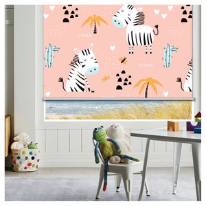 Custom Made Nursery Room Kids Zebra Theme Cordless Window Roller Shade