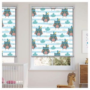 Custom Made Nursery Room Kids Baby Owls Theme Cordless Window Roller Shade