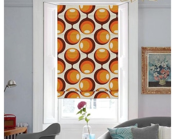 Custom Made Mid Century Retro Circle Window Roman Shade Curtain or Matching Pillow Case Fabric Supply