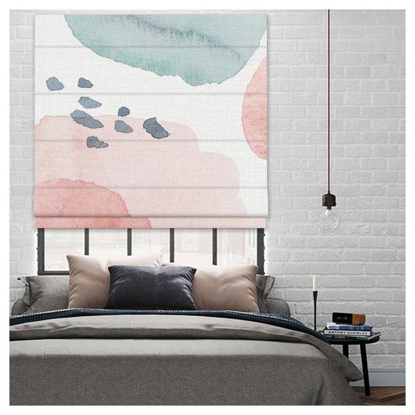 Custom Made Boho Abstract Water Color Pastel Pattern Window Roman Shade Curtain or Matching Pillow Case Fabric Supply