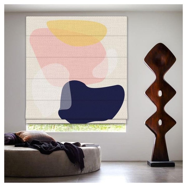 Custom Made Boho Abstract Organic Shape Window Roman Shade Curtain or Matching Pillow Case Fabric Supply