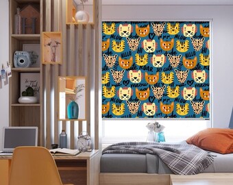 Custom Made Nursery Room Window Shade, Blackout Light Filter Window Blinds, Animal Safari Lion Theme Window Blinds for Kids