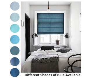 Custom Made Blue Hue Window Roman Shade Thick and See Though Linen Window Blinds Curtain