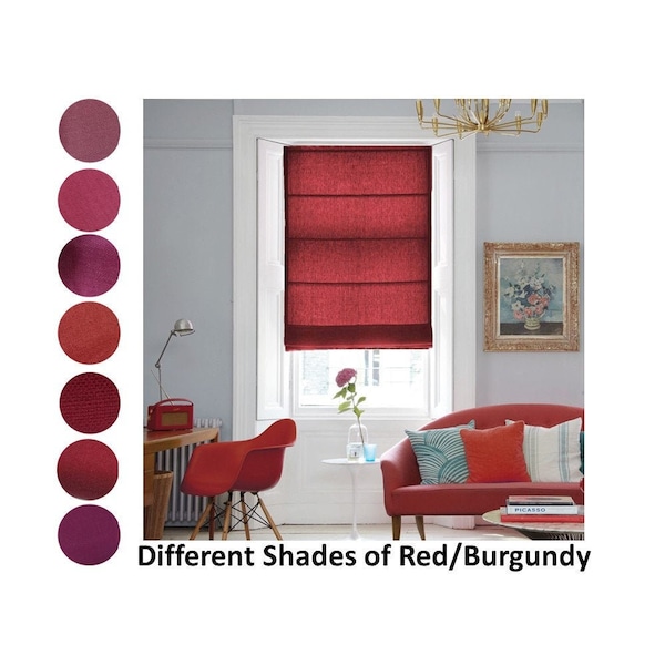 Custom Made Red Burgundy Maroon Hue Window Roman Shade Thick and See Though Linen Window Blinds Curtain