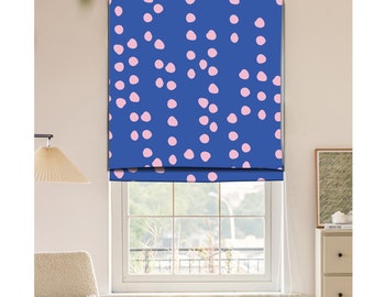 Custom Made Blue Organic Polka Dot Window Roman Shade Curtain or Matching Pillow Case Fabric Supply