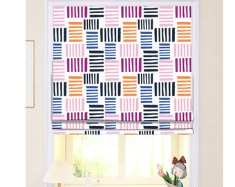 Custom Made Color Geometry Window Roman Shade Curtain or Matching Pillow Case Fabric Supply