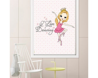 Custom Made Nursery Room Kids Ballerina Dancing Happy Girl Cordless Window Roller Shade