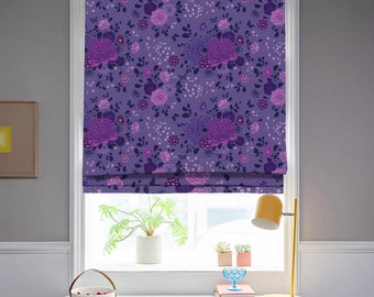 Custom Made Purple Garden Flower Print Window Roman Shade Curtain or Matching Pillow Case Fabric Supply
