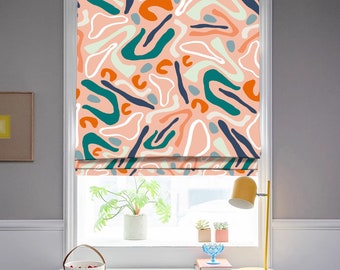 Custom Made Tangerine Retro Boho Tone  Window Roman Shade Curtain or Matching Pillow Case Fabric Supply