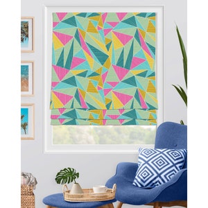 Custom Made Roman Shade, Vintage Retro Geometry Color Scheme, Window Roman Shade Curtain Matching Pillow Case Fabric Supply