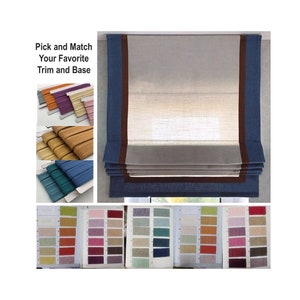 Custom Made Customize Classic Roman Shade with Decorative Stripes, Plain Textured Trimmed Ribbon Window Treatment, Curtain and Pillow Case