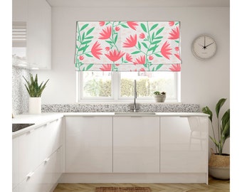 Custom Made Roman Shade, Spring Flower Garden Botanical Art, Window Roman Shade Curtain Matching Pillow Case Fabric Supply