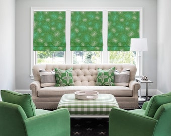 Custom Made Roman Shade, Green Dandelion Garden Botanical Art, Window Roman Shade Curtain Matching Pillow Case Fabric Supply