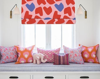 Custom Made Organic Heart Shaped Window Roman Shade Curtain or Matching Pillow Case Fabric Supply