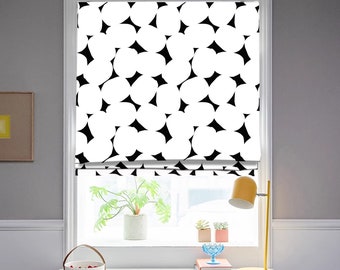 Custom Made Black and White Geometry Window Roman Shade Curtain or Matching Pillow Case Fabric Supply