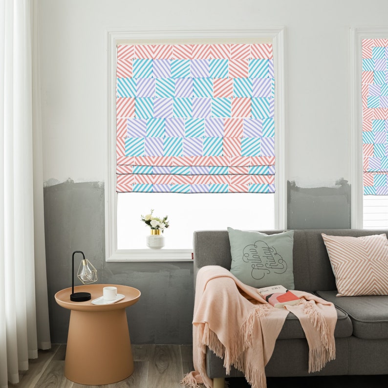 Custom Made Roman Shade, Pastel Tone Stripes , Window Roman Shade Curtain Matching Pillow Case Fabric Supply image 1