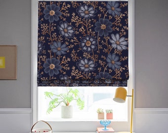 Custom Made Midnight Garden Flower Print Window Roman Shade Curtain or Matching Pillow Case Fabric Supply