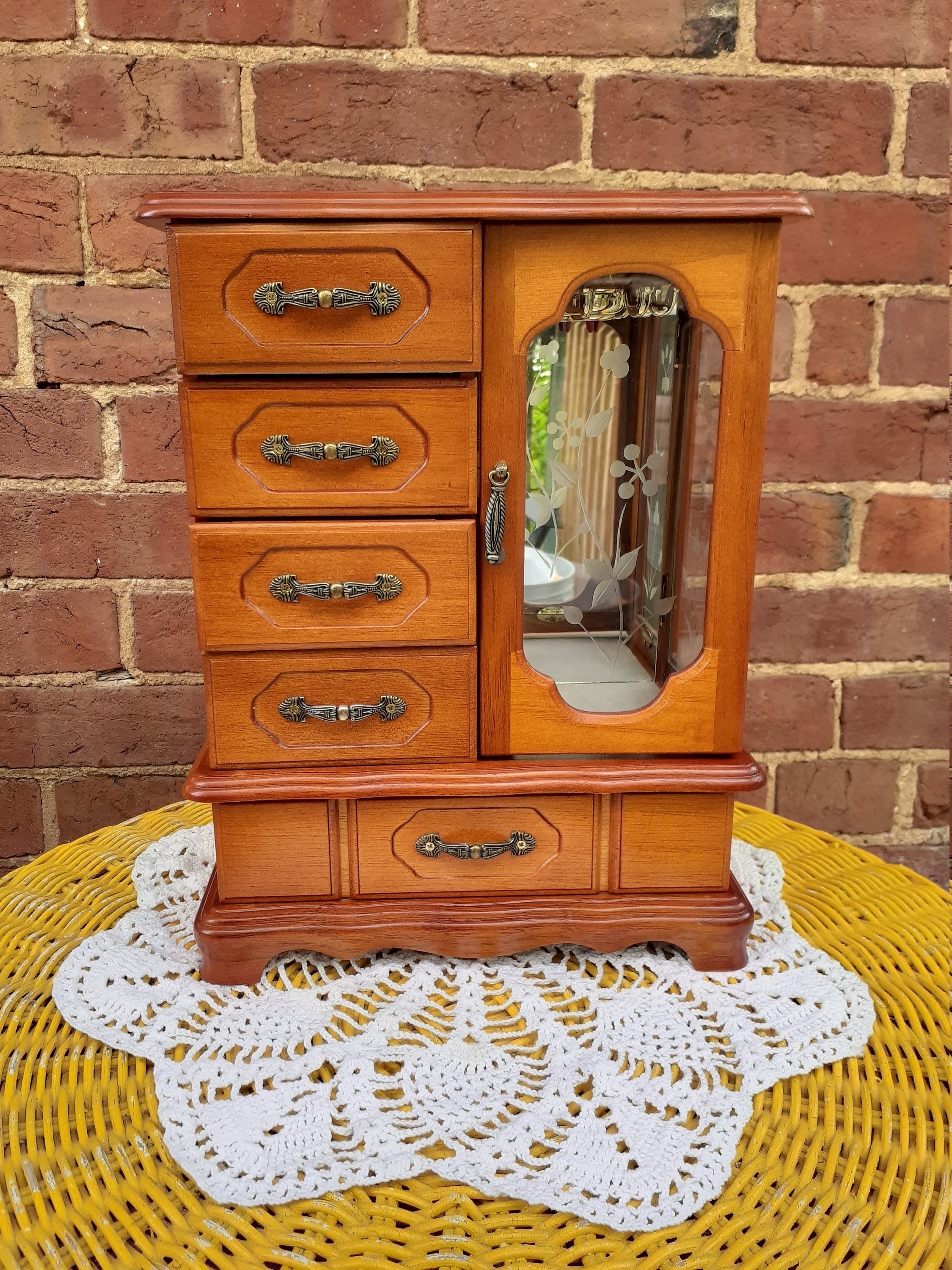 Vintage Jewelry Box Armoire Oak Etsy