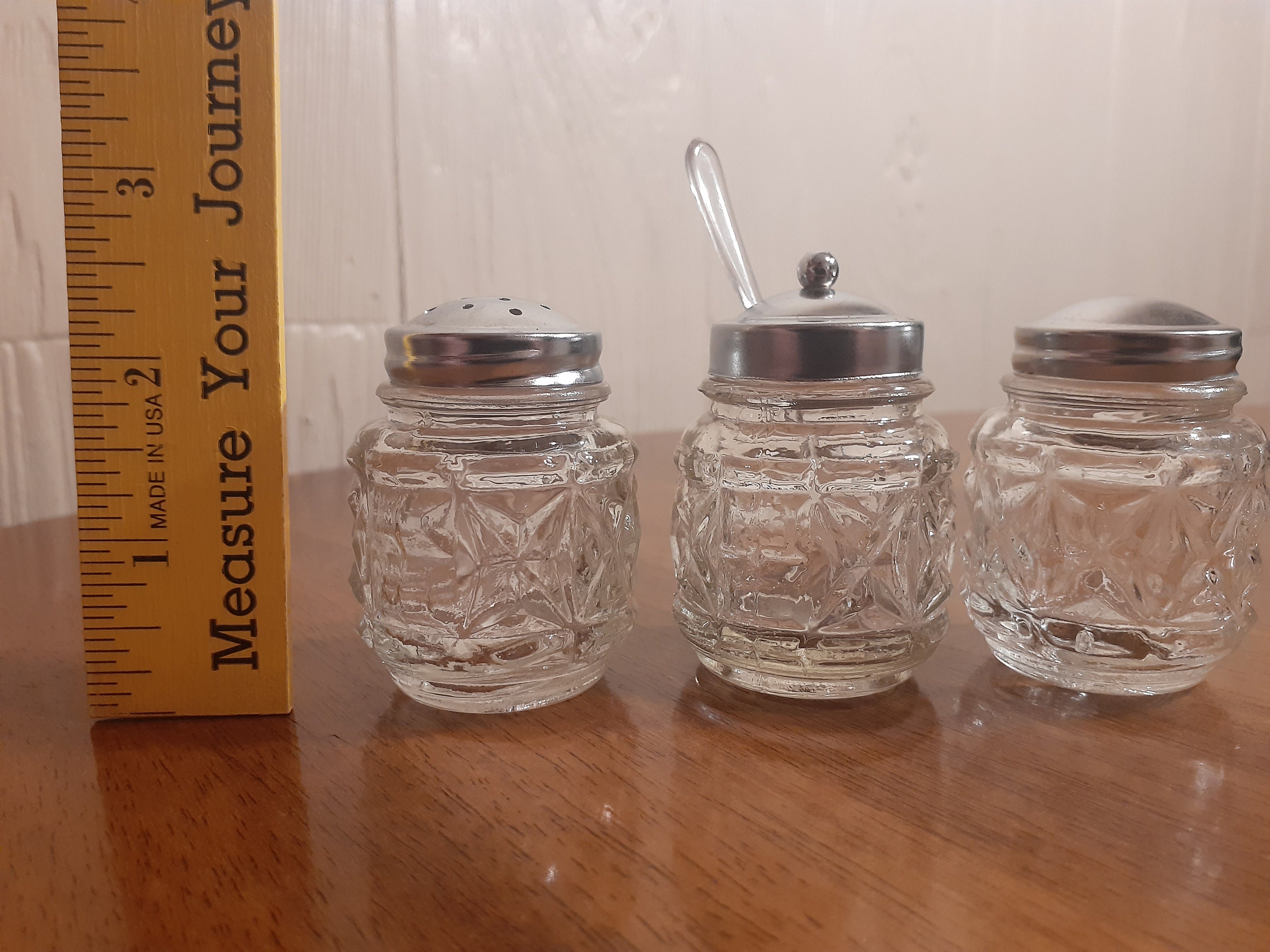 Vintage Condiment Set Caddy with Pressed Glass Pots for Salt Etsy