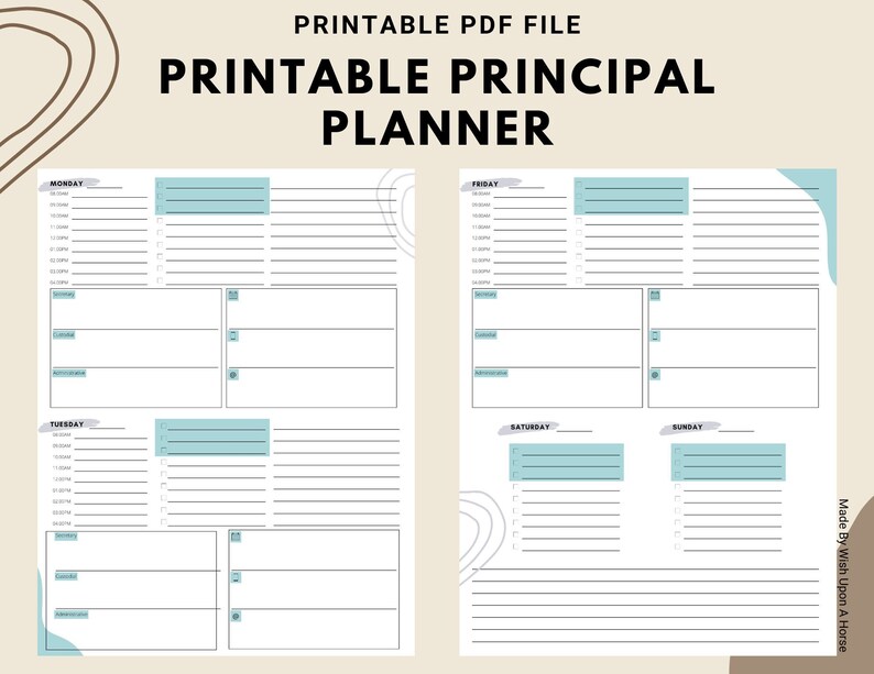 Printable Principal Planner, Weekly Planner,printable Planner,today's