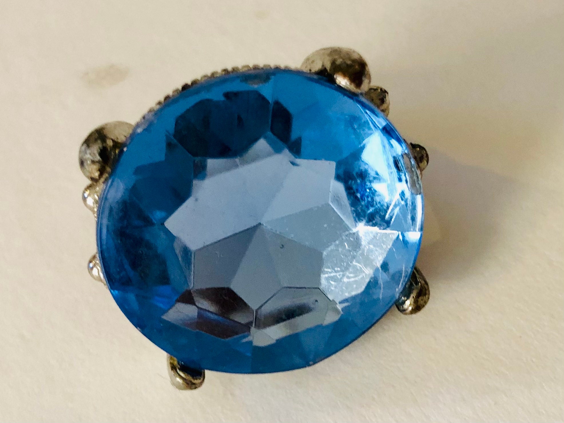 Large ladies costume ring blue stone Etsy