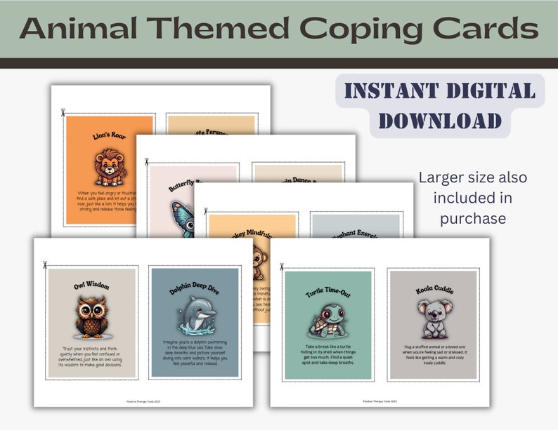 Animal Coping Skills Cards for Kids, School Counseling (digital ...