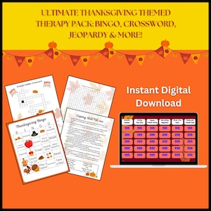 Thanksgiving Therapy Games Coping Skills Counseling Games Coping Skills Game School Holiday Bingo Game Therapy Bingo Game Crossword Virtual