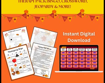 Thanksgiving Therapy Games Coping Skills Counseling Games Coping Skills Game School Holiday Bingo Game Therapy Bingo Game Crossword Virtual