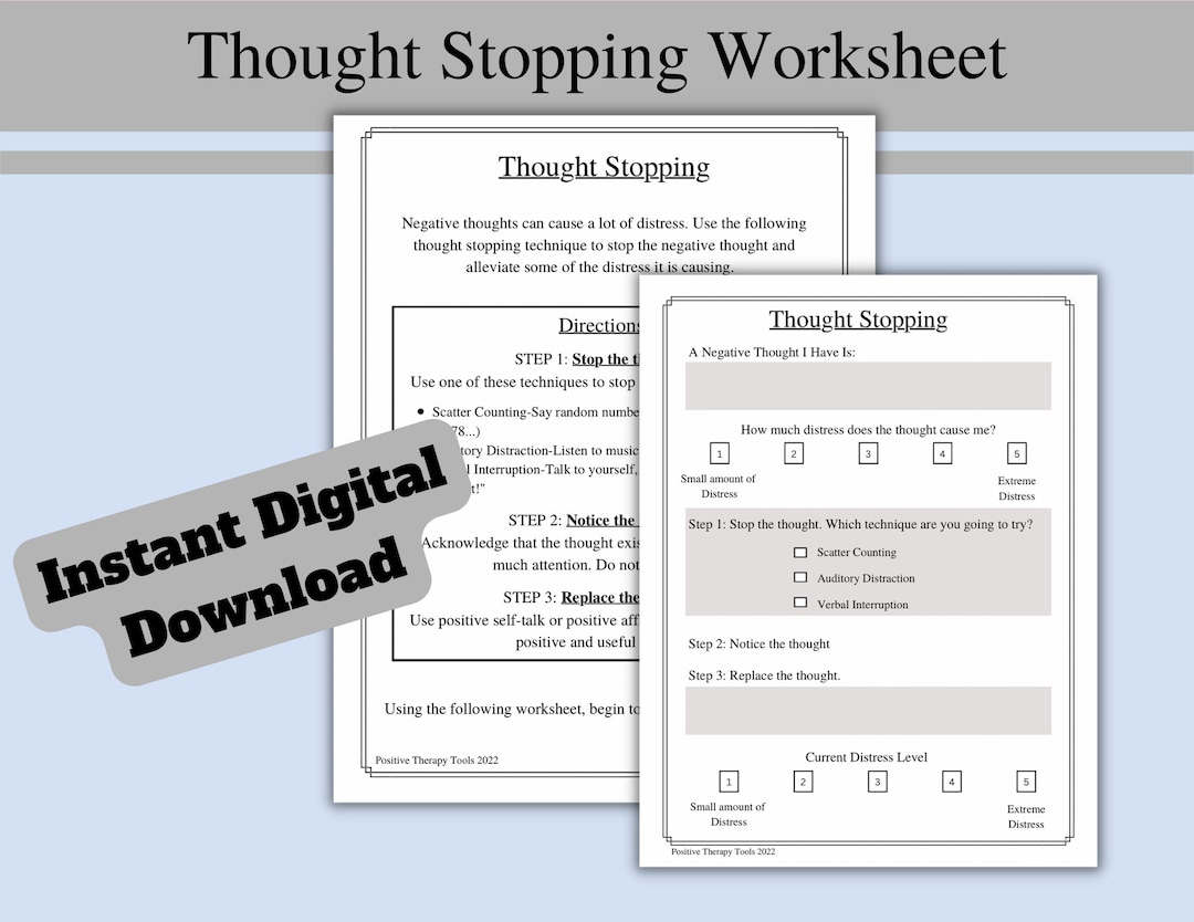 Thought Stopping | CBT Worksheet | Counseling | Anxiety Worksheet - Etsy