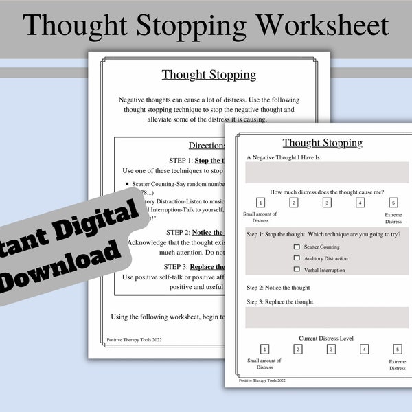 Thought Stopping | CBT Worksheet | Counseling | Anxiety Worksheet