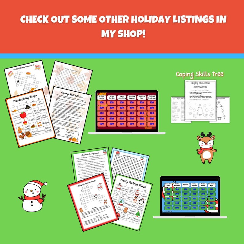 Coping Skills Therapy Game Holiday Counseling Game Virtual Game Group ...