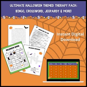 Halloween Therapy Games Coping Skills Counseling Games Coping Skills Game School Counseling Bingo Game Therapy Bingo Game Crossword Virtual