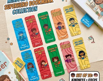 Bookmarks for Kids | Bookmark Gifts | School Counseling Tools | Calm Down Strategies | Printable Therapy Resource | Bookish Gifts Superhero