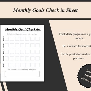 Monthly Goal Check-in Worksheet | Counseling Goals | Printable Worksheet