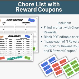 Editable Chore Chart | Chore Chart Printable | Reward Coupons | Kids ...