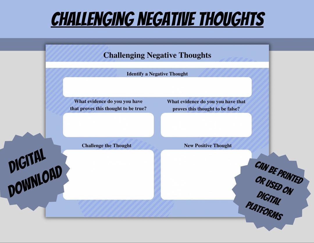 Challenging Negative Thoughts Printable CBT Worksheet Digital Download