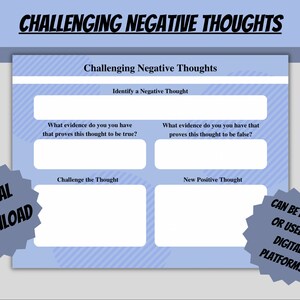 Challenging Negative Thoughts | Printable CBT Worksheet | Digital Download