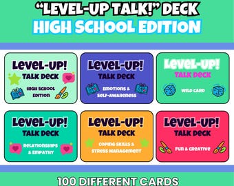 School Level Up Talk Deck | 100 Printable Therapy Conversation Cards for Middle School | Coping Skills, Social Emotional, Fun Activities