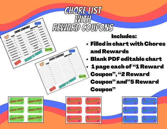 Editable Chore Chart Chore Chart Printable Reward Coupons - Etsy