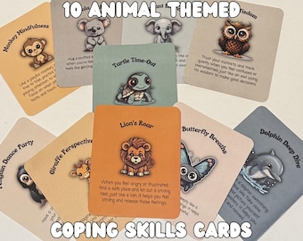 Coping Skills Cards for Kids | Animal Coping Cards | School Counseling Tool | Therapy Coping Strategies | Calm Down Cards