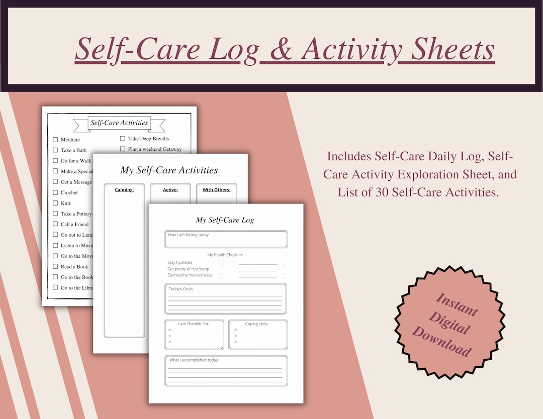 Self-care Log Printable: Daily Journal &amp; Activity Sheet (digital Download) - Etsy