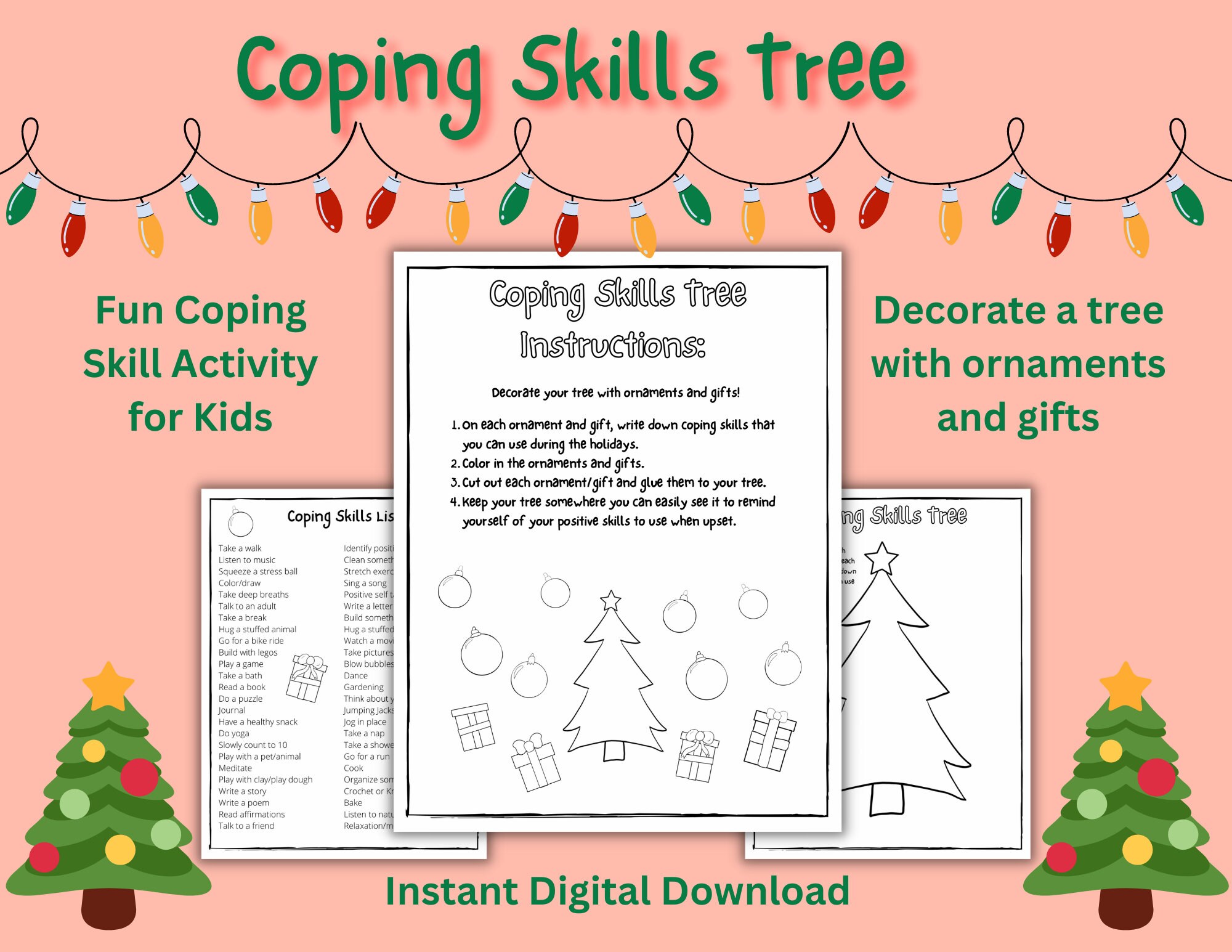 Holiday Print Coping Skills Worksheet Coping Skills Tree - Etsy