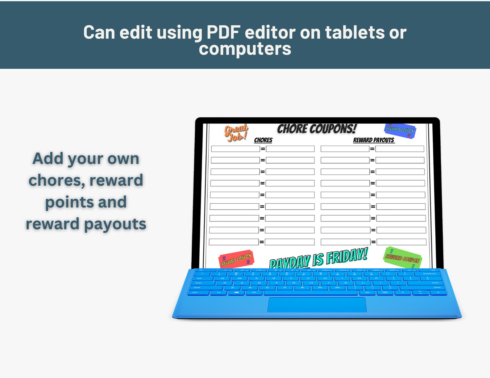 Editable Chore Chart | Chore Chart Printable | Reward Coupons | Kids ...