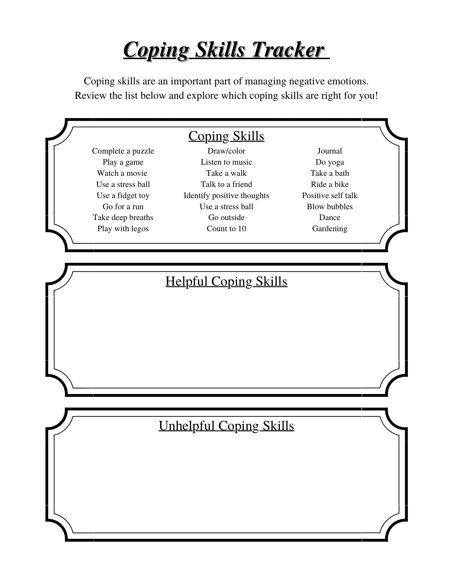 Coping Skills Tracker Healthy Coping Skills Worksheet Emotions ...