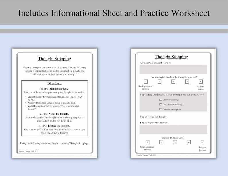 Thought Stopping CBT Worksheet Counseling Anxiety Worksheet Etsy