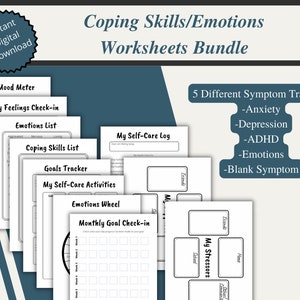 Coping Skill Worksheets Emotions Worksheets Goals Worksheets Digital therapy worksheets mental health