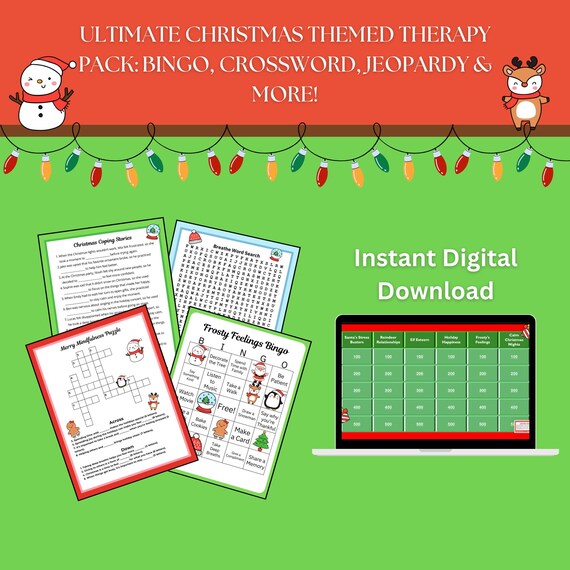Christmas therapy games coping skills counseling games coping skills game  school counseling bingo game therapy bingo game crossword virtual - etsy