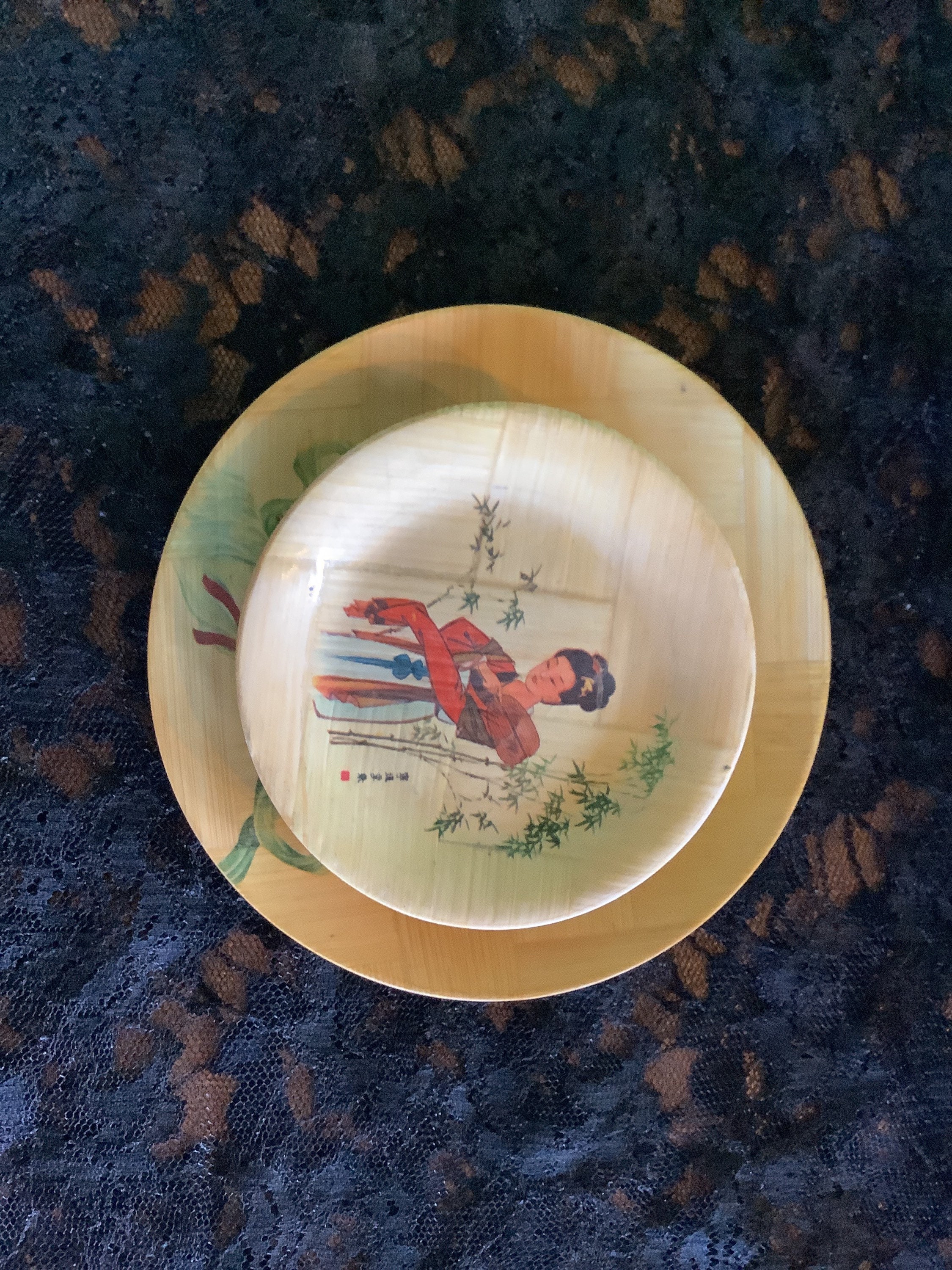 Vintage Bamboo Plates made in TaiwanOne large one medium Etsy